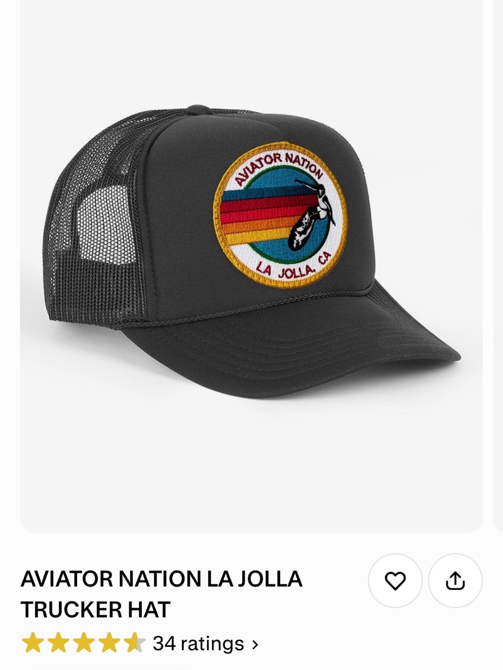 Aviator Nation Black Trucker Hat with Rainbow Patch